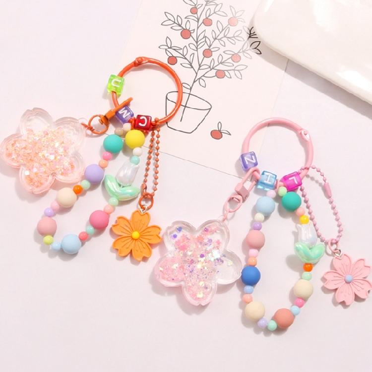 Cherry Blossoms Quicksand Keyring Women Girls DIY Bag Earphone Cover Pendants