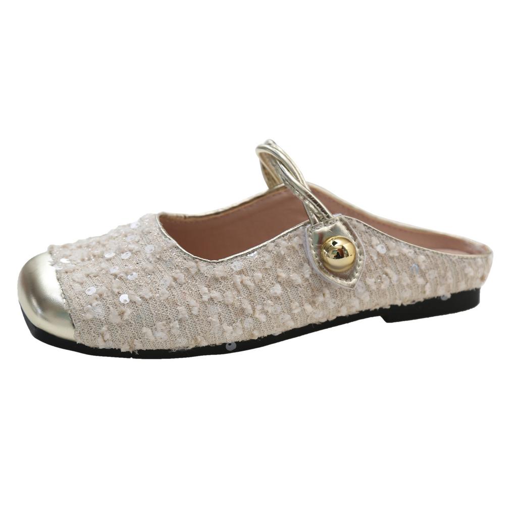 Flat Heel Bag Head Mary Jane Cool Slippers Women's 2025 New Sequined Buling Temperament Sandals with Skirt Half Slippers
