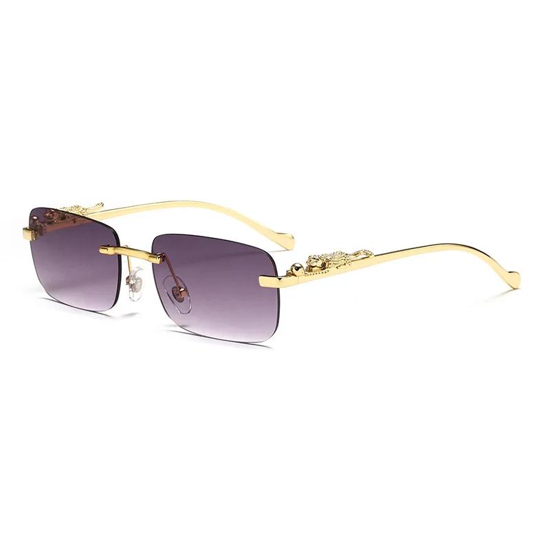 

New Rimless Rectangle Sunglasses Women Vintage Metal Leopard Head Sunglasses Fashion Frameless Tinted Glasses Shades for Women