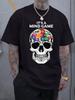 Casual Billiards Print T-shirt - "It's a Mind Game" Skull Design