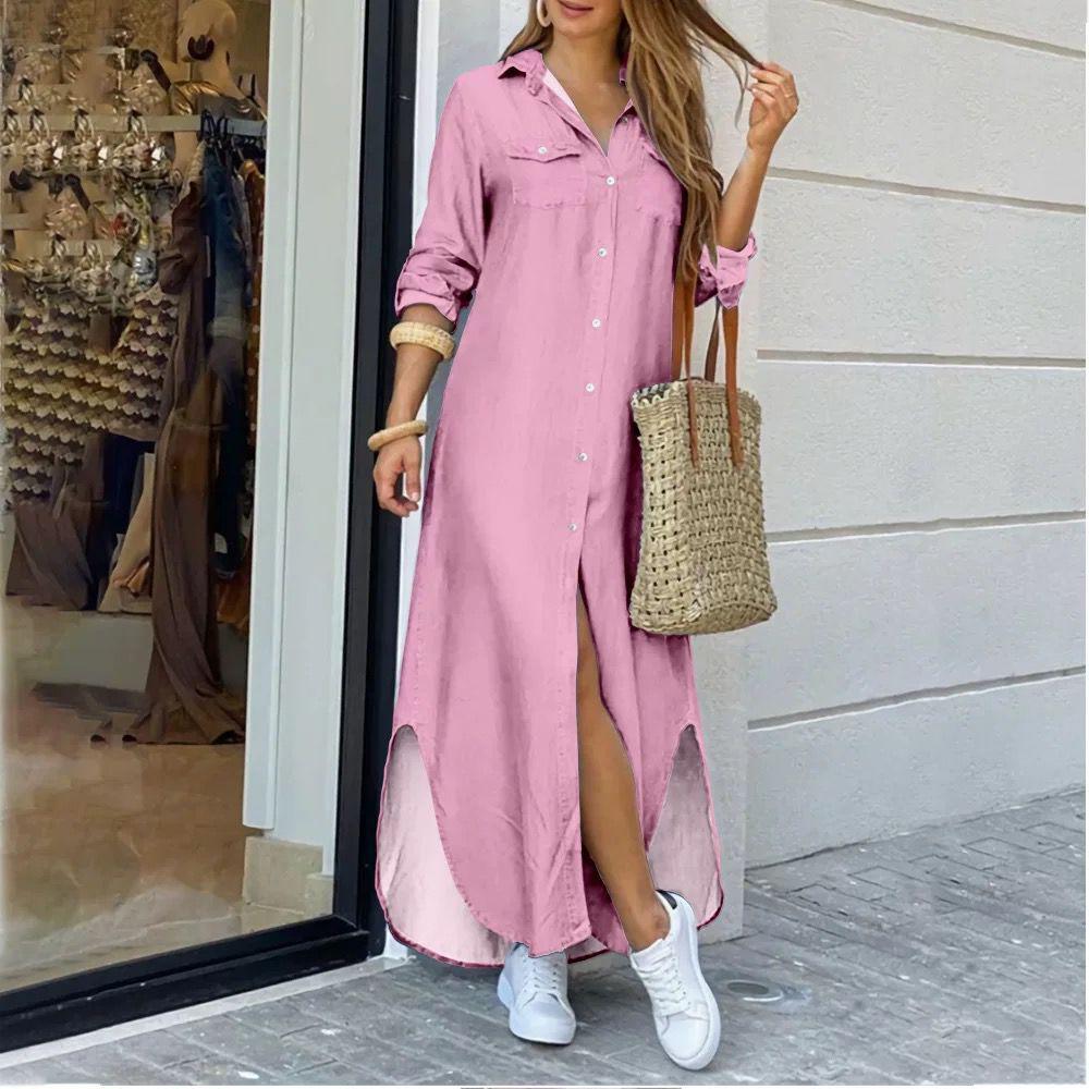 2025 European & American Women's Spring/Summer Fashion Print Maxi Shirt Dress