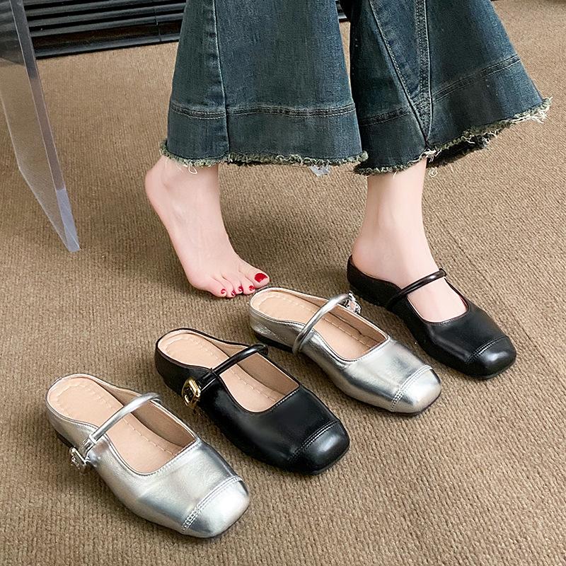French inner heightening bag head half slippers women's 2025 summer new cool slippers outer wear evening breeze Mary Jane single shoes