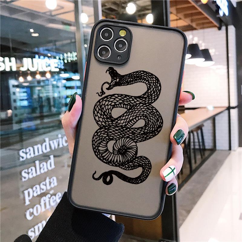 Snake Black Matte Phone Case For iPhone X XR XS 17 15 14 13 12 mini 11 pro max for iphone 16 Plus Promax Shockproof Back Covers
