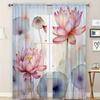 Modern Lotus Sheer Curtains Polyester Bedroom Living Room Kitchen Caf Balcony Garden Semi Set Of 2 Made With Rod Pocket Decor