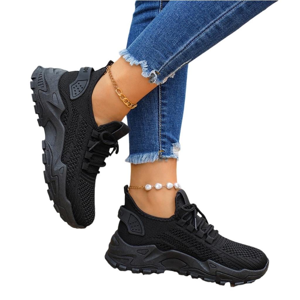 Women's Plus Size Fashion Knit Mesh Lace Up Breathable Casual Sneakers Lightweight Flexible Sole Walking Shoes for Daily Wear