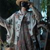 Camicie vintage patchwork da donna con bottoni beige a maniche lunghe, camicette in stile cinese autunnale