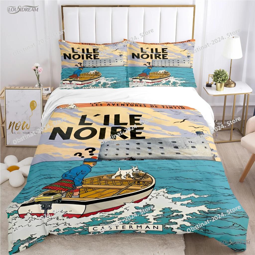 T-Tintines All Season Duvet Cover Cartoon Funny Bedding Set Printed Sheet Pillowcase Bed Soft Quilt Cover Full Queen King Size
