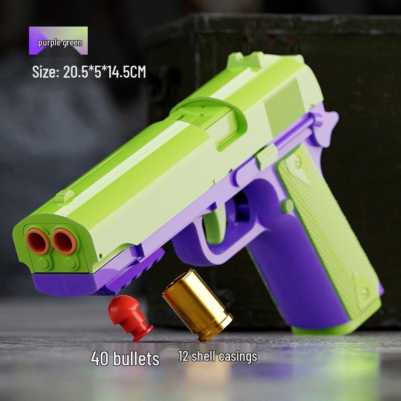 Mingjiangtang 1911 Toy Gun: Double-Barrel Ejection Carrot Design, Rapid-Fire Action for Kids.