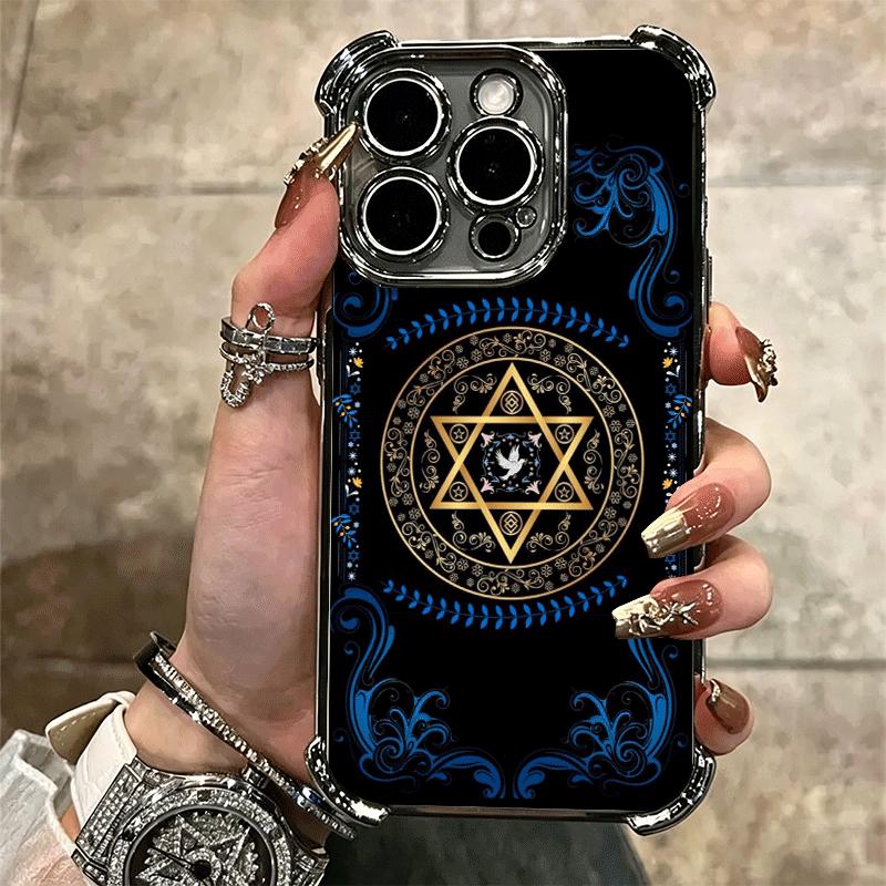 David Jewish Star Symbol Plating Phone Case For Iphone 16 17 Pro Max Air 16E 14 15 Plus 12 13 Mini Anti-Fall Airabag Cover