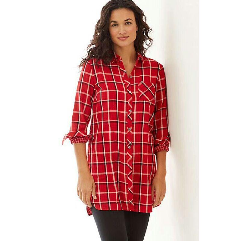 

Тканая двухслойная тонкая хлопковая рубашка европейского и американского размера плюс с длинными рукавами Red(Plaid) XLT