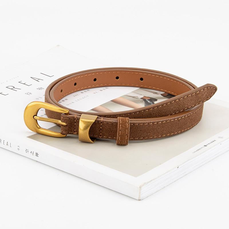 Frosted Back-velvet Retro Leather Belt for Women with Jeans Belt for High-end Cowhide Leather Thin Belt for Women