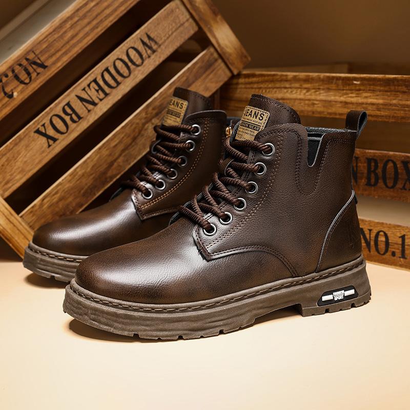 Luxury Men Ankle Boots Retro British High-top Men Boots Fashi High Quality Leather Shoes 2026 New Outdoor Men Motorcycle Boots