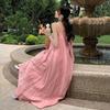Pink Suspender Long Dress Women's Summer New Seaside Vacation Beach Dress Neck Design Niche Skirt