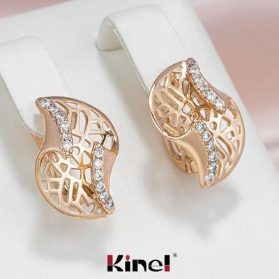 Orecchini pendenti a nido d'ape con zirconi naturali bianchi Kinel per le donne Bomboniere per gioielli di design di lusso in colore oro rosa