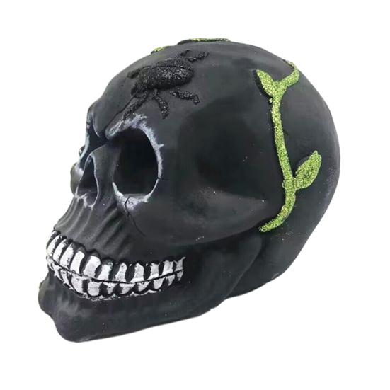 Day of The Dead Skull Statue Tabletop Floral Skull Figurine Halloween Human Skull Model for Home Decoration