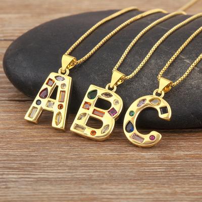 Nidin Neue Mode Pave Bunte Zirkon A-Z Buchstaben Anhänger Halskette Initialen Alphabet Für Frauen Name Schlüsselbeinkette Schmuck Geschenk