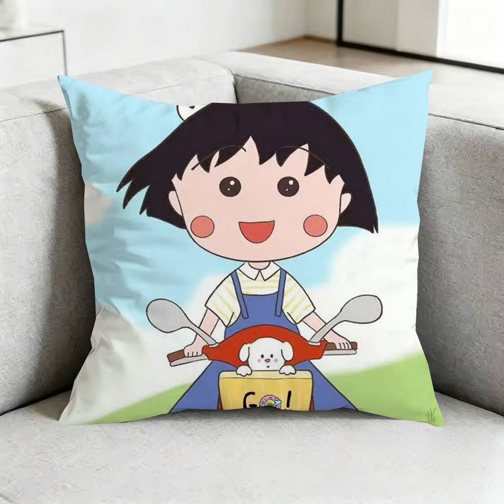 Chibi MMarukoChan Pillow Case Square DoubleSided Sofa Cushion Cover Bedroom Bedside Pillow Gift