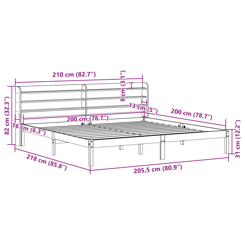 Solid Wood Bed without Mattress White 200x200 cm Pine Wood