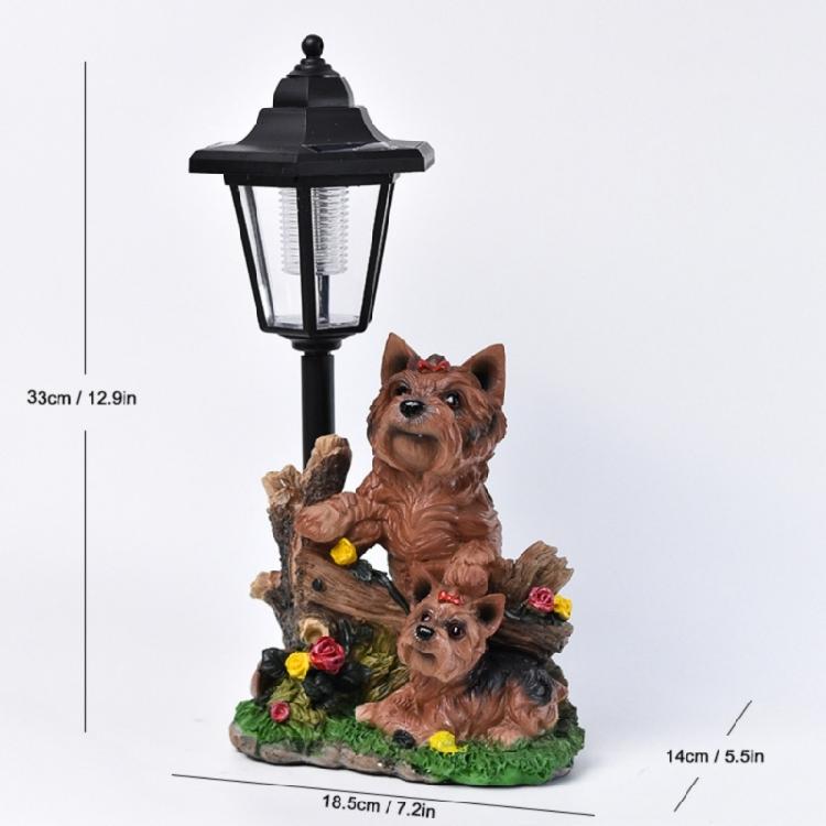 Realistic Resin Dog Garden Decoration with Solar Lighting Hand Painted Dog Figurine for Porch and Balcony Yard Ornament