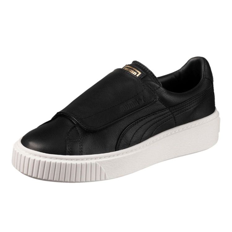 Puma Basket Platform Big Strap Solid Color Simple Velcro Casual Low Top Sneakers Women sneakers Black 364123-01
