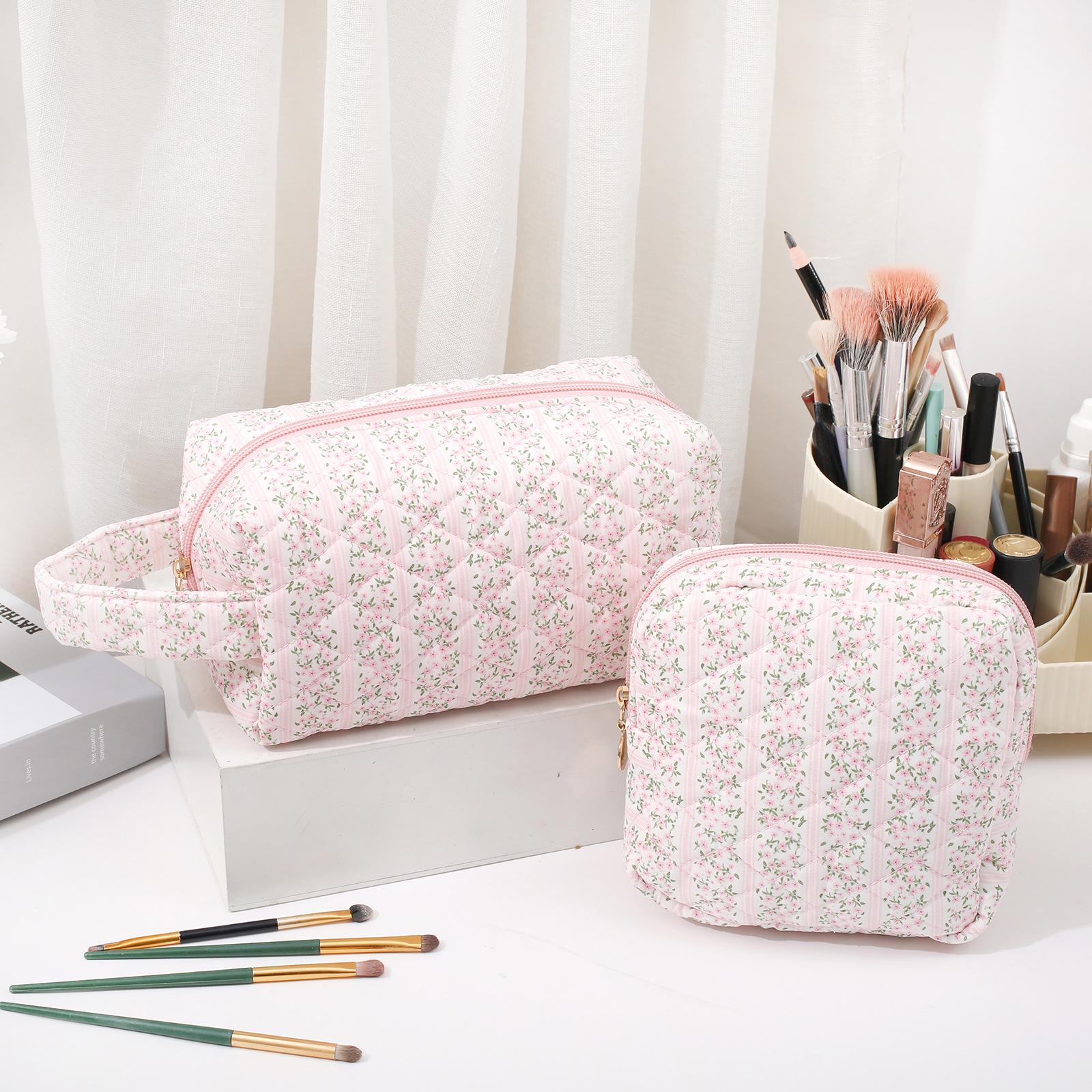 Floral Cotton Large Capacity Makeup & Toiletries Bag Black Rose Bow Small Bag