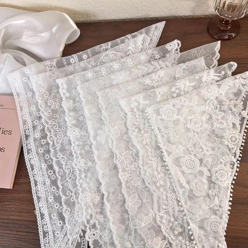 Summer White Woven Floral Lace Hair Scarf Wraps Women Retro Triangle Headscarf Hat Travel Photo Headband Hair Accessories