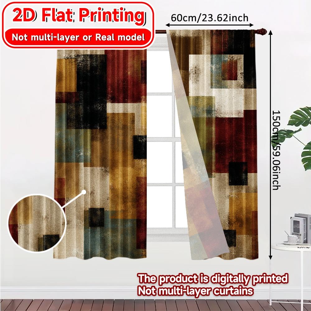 Set Of 2 Flat Printing Curtains Without Rod Abstract Color Blocks Design Holiday April Fools Is Day Printed Versatile Curtain Polyester