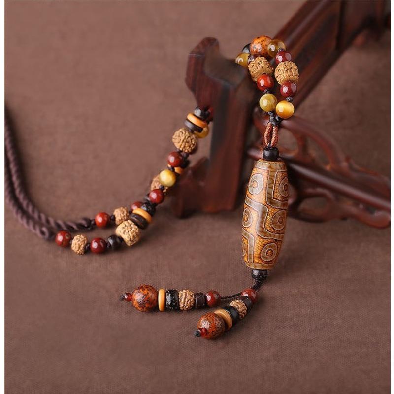 GemChic Women's New Vintage Ethnic Wooden Beads Pendant Necklace Classical Long Chain Fashion Birthday Christmas Jewelry Gift