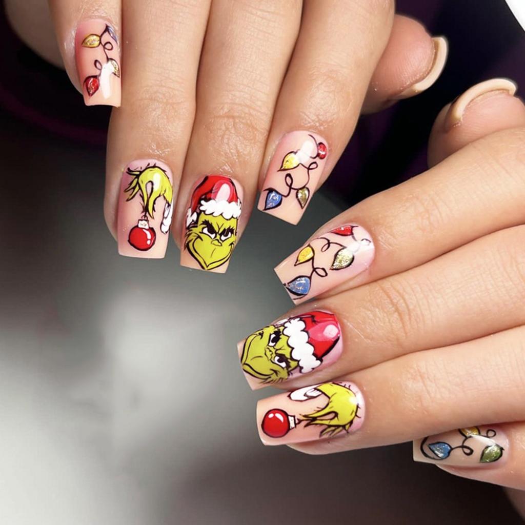 Christmas Square Nail Colorful Lights Fake Nails Nail Wearable Nails 5ml