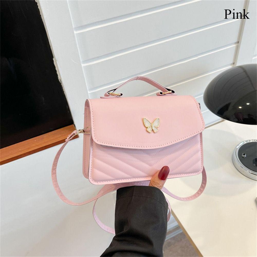 Women Stylish Butterfly Embroidery Sling Bag Fashion PU Leather Shoulder Bag Portable Large Capacity Handbag
