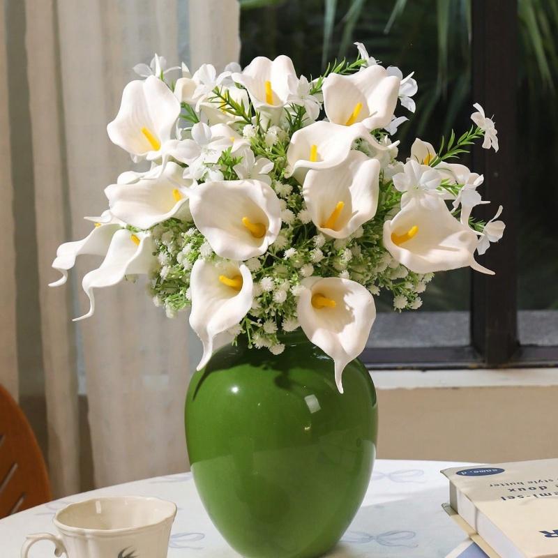 12 Stück Weiße Calla Lilie Künstliche Blumenstrauß Falsche Blume für Heimdeko Partyzubehör Hochzeitsdekoration Vasenzubehör