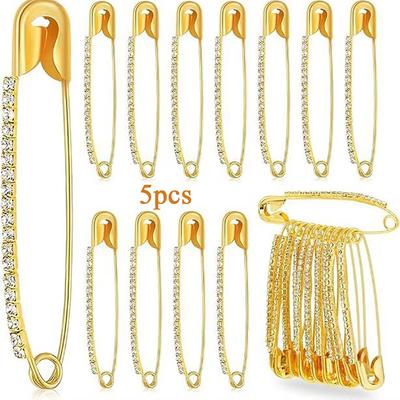 5Pcs Silver Rhinestone Safety Pins Sweater Shawl Clips Women Brooch Pins Jewelry Making Supplies For Clothes Hats Shawl