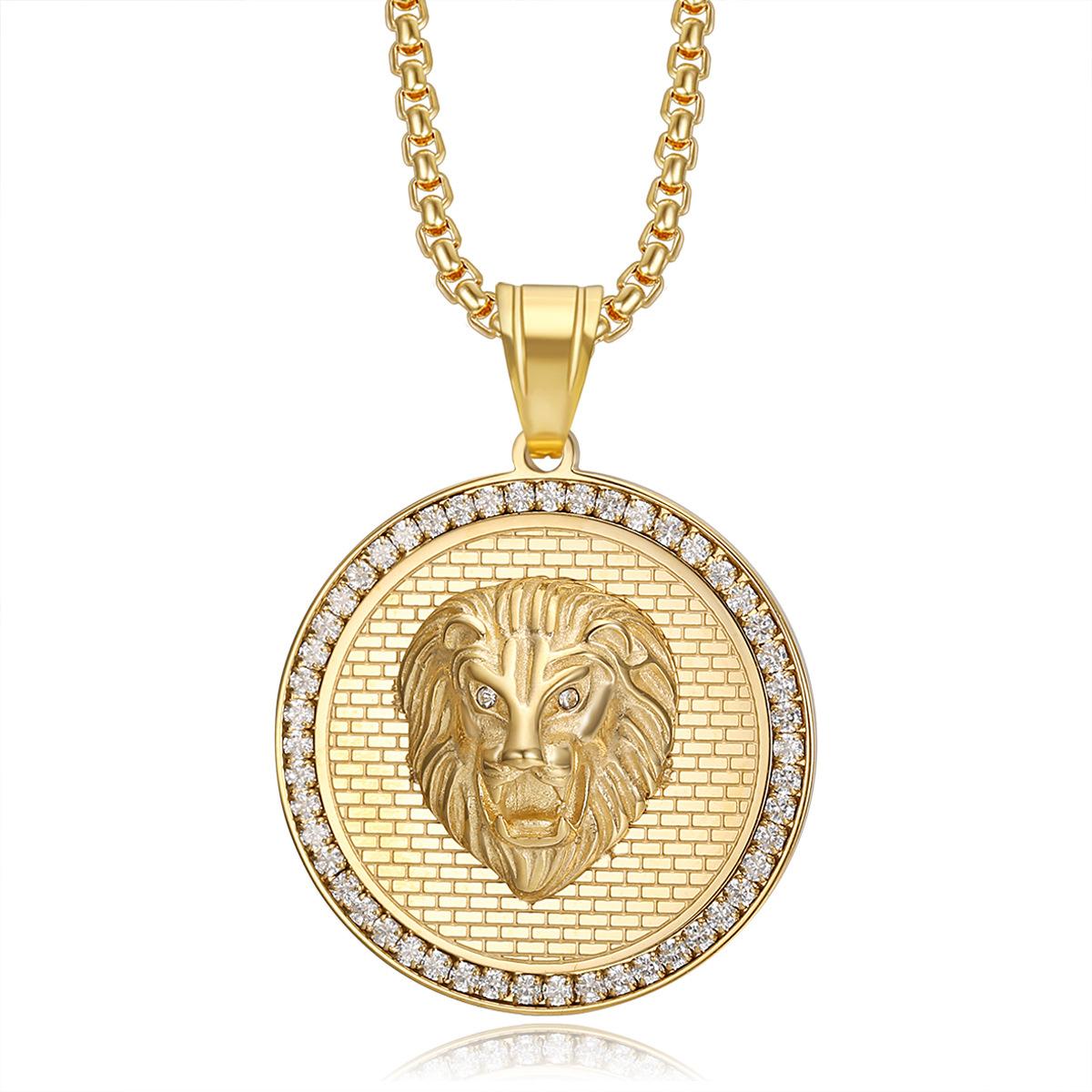 European and American  Jewelry, Titanium Steel Gold-plated Micro-inlaid Zircon Lion Head Pendant Necklace 2026 Fashion Personalized Jewelry 60CM