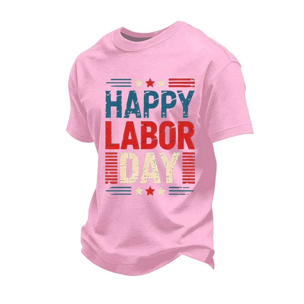 Men's Casual Loose Fit Short Sleeve T-Shirt Labor Day Graphic Print Crew Neck Comfortable Cotton Top