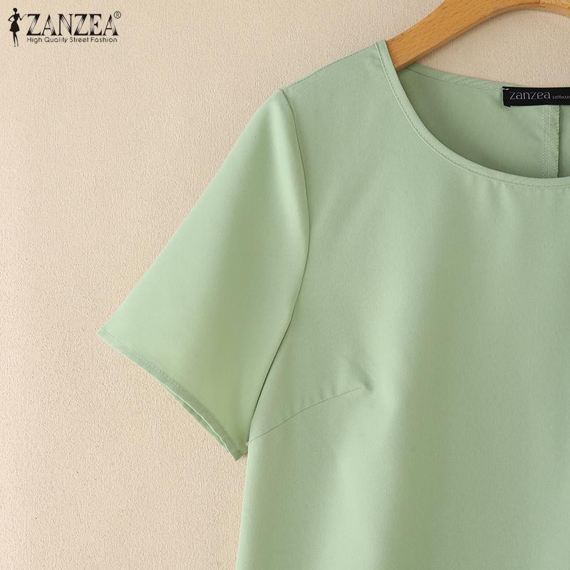 ZANZEA Women Casual Round Neck Solid Color Summer Short Sleeve Dress