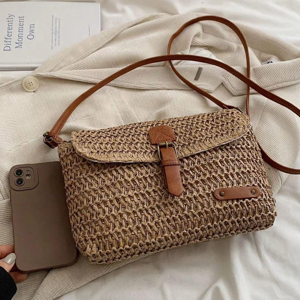 Grass Retro Messenger Bag Large Capacity Summer Beach Bag Leisure Woven Straw Crossbody Bag Summer