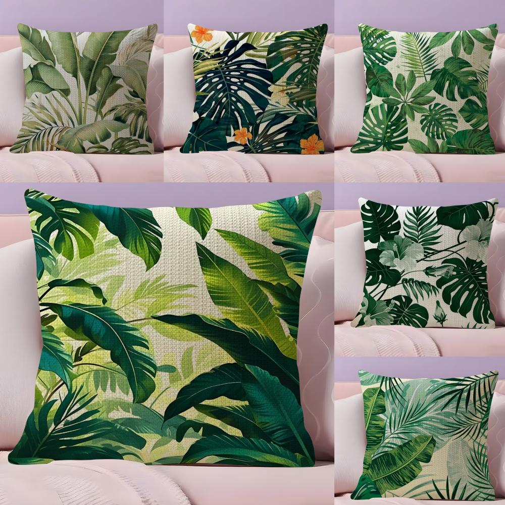 Palm Leaves Fashion Cushion Cover Natural Linen Pillow Case DoubleSided Print Decorative Sofa Pillowcase Home Decor Gift