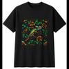 Neon Chameleon with Roses Reptile Mens T-Shirt Black 100% Cotton Exotic Printed