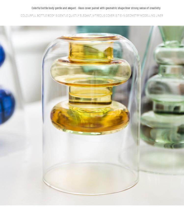 European Glass Rattan Aroma Vase - Double Layer, Colored Glass, Flameless Hydroponic for Living Room