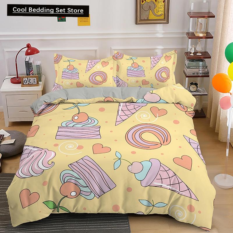 Coffee Cake King Queen Duvet Cover Lovely Afternoon Tea Drawing Bedding Set For Adult Western Drink 2/3Pcs Polyester Quilt Cover
