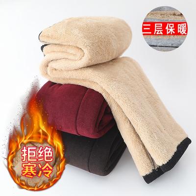 Medium and Old Women's Pants, Piled and Thickened Cold-resistant Cotton Pants, Three-layer Warm Mother Winter High-waisted Elastic Waist Trousers