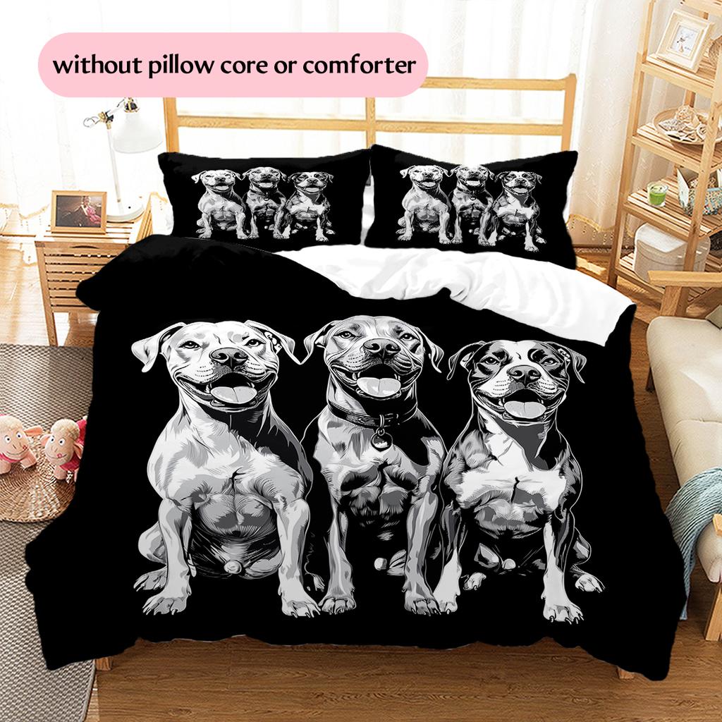 Black Pitbull Pattern Bedding Home Decoration Birthday Gift (1 * duvet cover + 2 * pillowcase, without core)