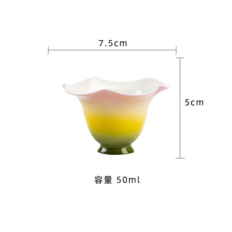 

2pc/lot Gradient Color Handmade Flower Mouth Teacup Creative Tea Bowl Mug Tea-tasting Fragrance Cup Jianzhan Master Cups 50ml