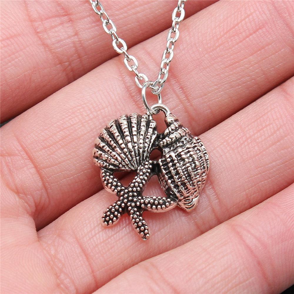 Schildkröte Seestern Muschel Anhänger Antik Bronze Metall Brautkragen Halskette für Strandhochzeit Trendiges Geschenk