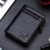 BULLCAPTAIN Short Tri-Fold Buckle Zipper Wallet Men's Cow Leather Wallet Coin Purse Money Bag Business Card Holder RFID Holder