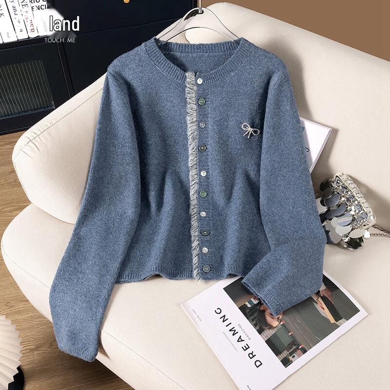 

Women s Merino Wool Blend Fringed Knit Cardigan One Size