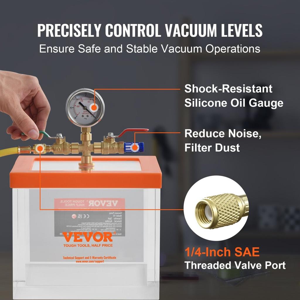 2 Gallon Vacuum Chamber, Upgraded Multipurpose Acrylic Vacuum Degassing Chamber, Transparent Vacuum Chamber, for Resin Degassing, Silica Gel