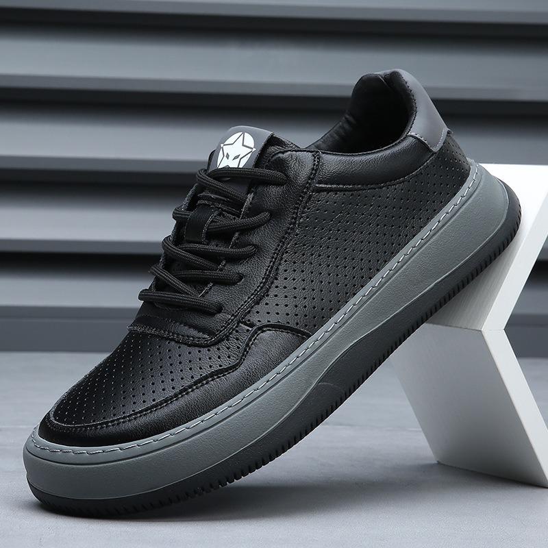 New Men's Shoes Spring Breathable Casual Shoes Leather Sports Board Shoes Trend Versatile Thick-soled White Shoes