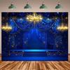 Blue and Gold Crown Birthday Party Banner Photography Background Gold Chandelier and Starry Sky Friend Gathering Party Backdrop