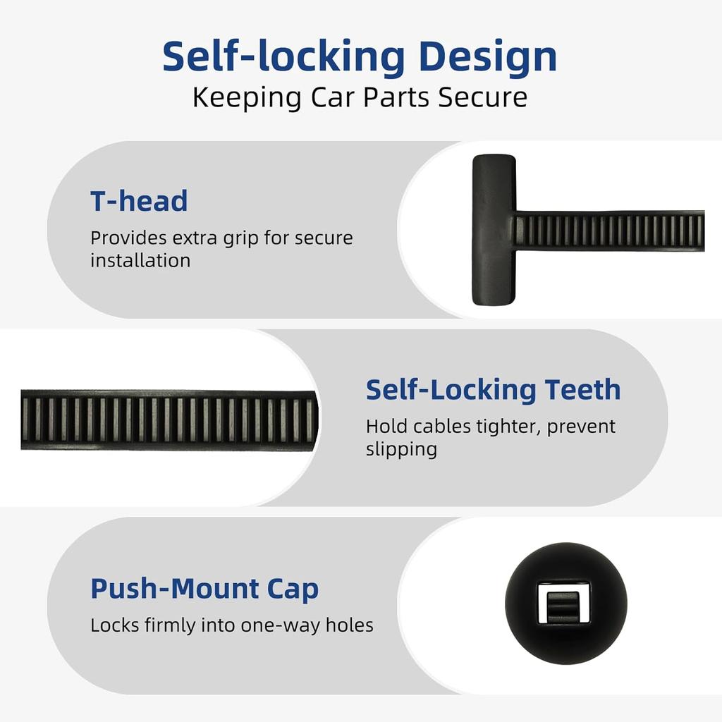 100PCS Nylon Universal Cable Tie Buckle Zip Ties - Heavy Duty Self-Locking Cable Tie Buckles Clips For Car Auto Bumper Fender Repairs, Multipurpose